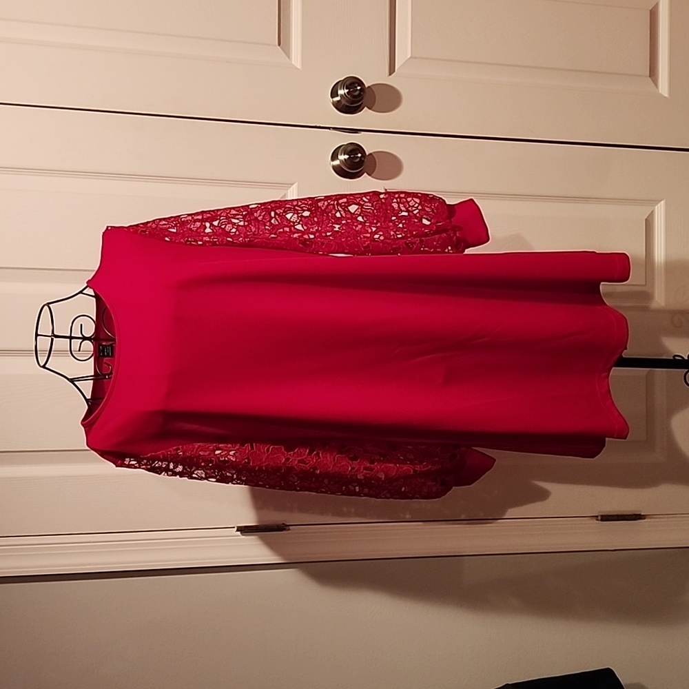 SHEIN Red Lace Sleeve Dress